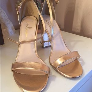Lulu’s Ankle Strap Rose Gold Block Heels